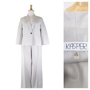 Kasper Womens Plus Size Beige Linen Pant Suit Size 14 Formal Business Career